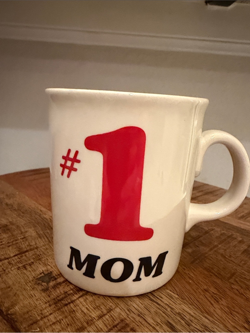 #1 Mom White Ceramic Mug with Red Accent
